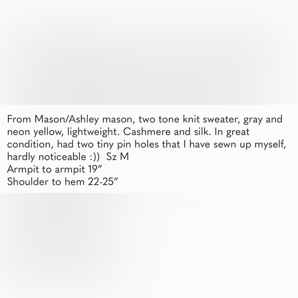 MASON Silk & Cashmere Gray / Neon Yellow Shirt Ashley Mason Medium see last pic - Picture 10 of 10